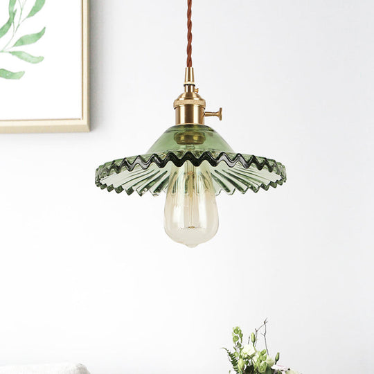 Vintage Industrial Scalloped Glass Pendant Light for Living Room