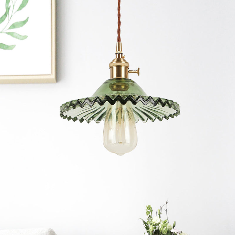 Vintage Industrial Scalloped Glass Shade Ceiling Light Pendant For Living Room