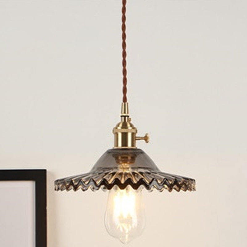 Vintage Industrial Scalloped Glass Pendant Light for Living Room