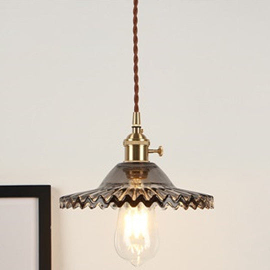 Vintage Industrial Scalloped Glass Shade Ceiling Light Pendant For Living Room Smoke Gray