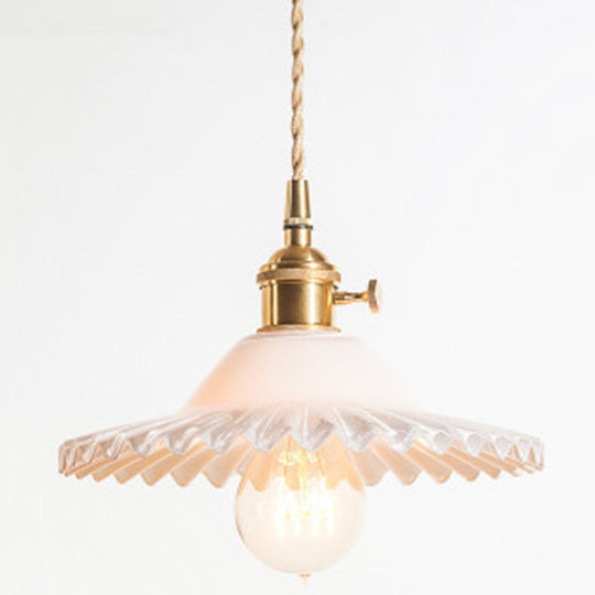 Vintage Industrial Scalloped Glass Pendant Light for Living Room