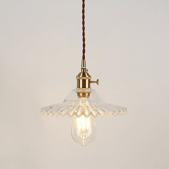 Vintage Industrial Scalloped Glass Pendant Light for Living Room