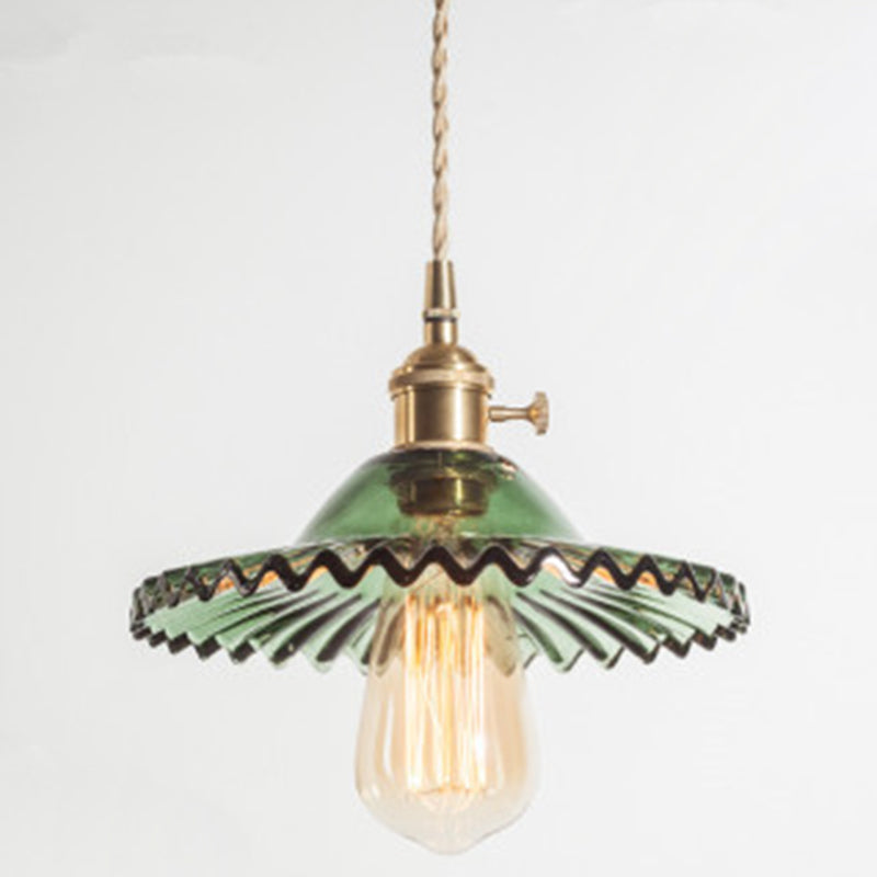 Vintage Industrial Scalloped Glass Pendant Light for Living Room