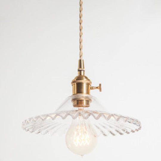 Vintage Industrial Scalloped Glass Pendant Light for Living Room