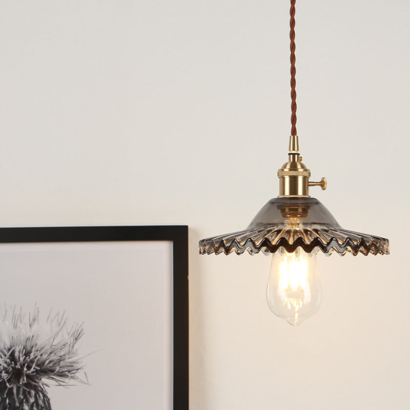 Vintage Industrial Scalloped Glass Pendant Light for Living Room