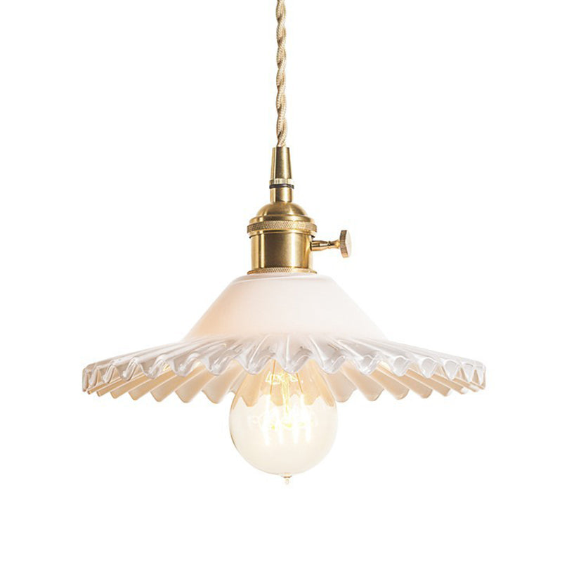 Vintage Industrial Scalloped Glass Pendant Light for Living Room