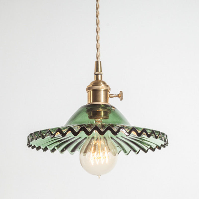 Vintage Industrial Scalloped Glass Pendant Light for Living Room