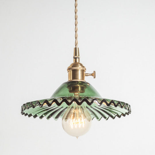 Vintage Industrial Scalloped Glass Shade Ceiling Light Pendant For Living Room