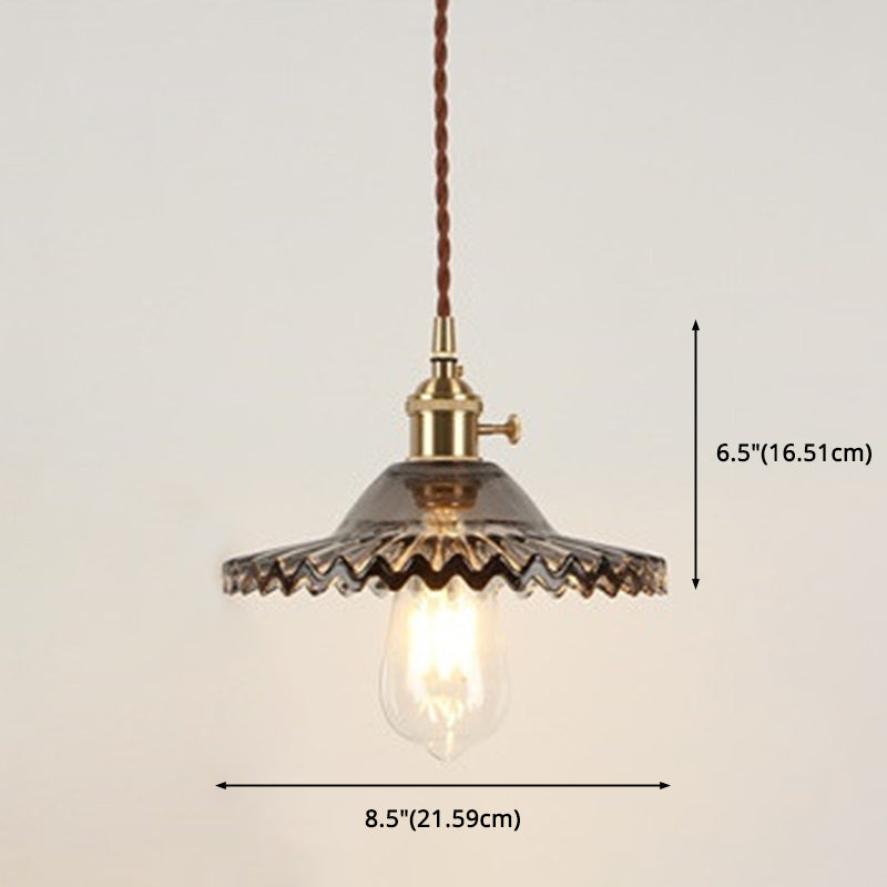 Vintage Industrial Scalloped Glass Pendant Light for Living Room