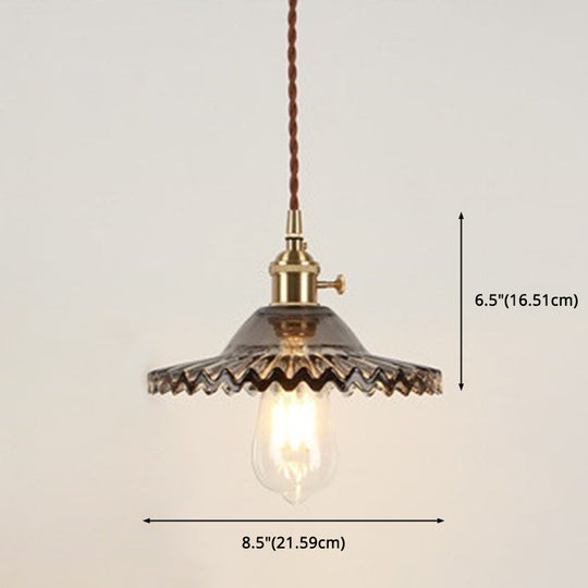 Vintage Industrial Scalloped Glass Shade Ceiling Light Pendant For Living Room