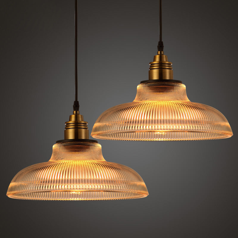 Retro Industrial Pendant Lighting - 1 Light Prismatic Glass Dome - Perfect for Living Room