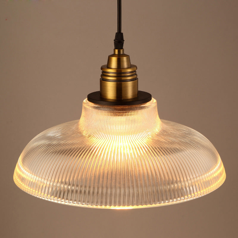 Retro Industrial Pendant Lighting - 1 Light Prismatic Glass Dome - Perfect for Living Room