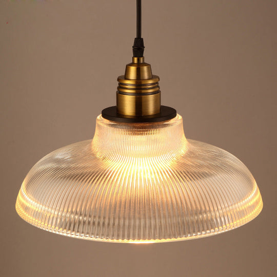 Retro Industrial Pendant Lighting - 1 Light Prismatic Glass Dome - Perfect for Living Room