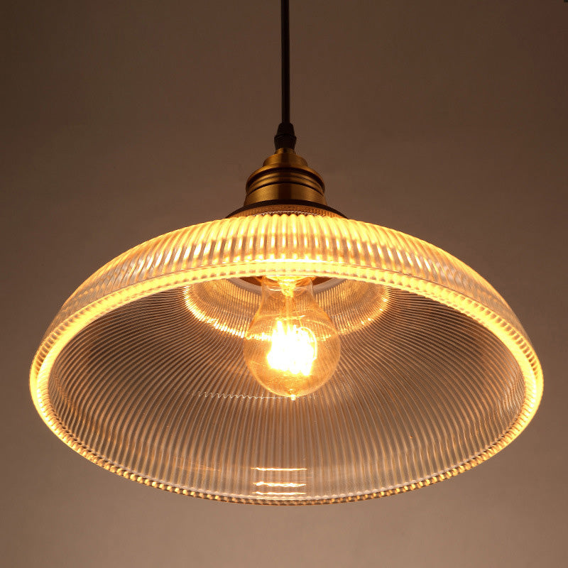 Retro Industrial Pendant Lighting - 1 Light Prismatic Glass Dome - Perfect for Living Room