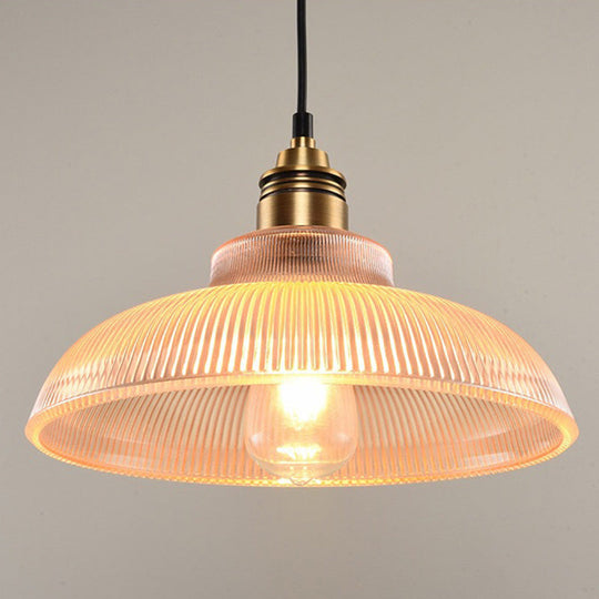 Retro Industrial Pendant Lighting - 1 Light Prismatic Glass Dome - Perfect for Living Room