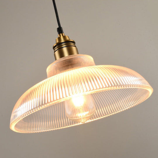 Industrial Retro Prismatic Glass Dome Pendant Light For Living Room Clear