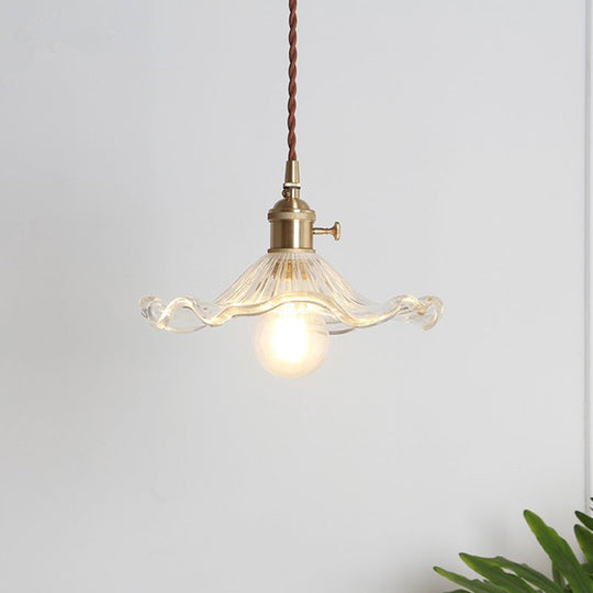 Scalloped Glass Pendant Lamp In Polished Brass For Vintage Charm