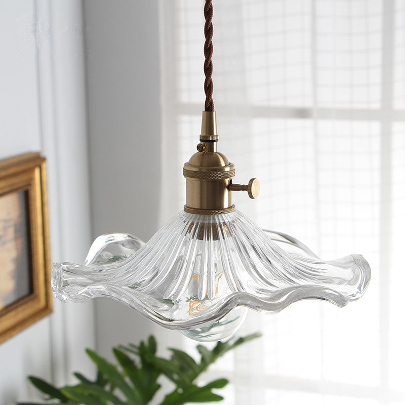 Scalloped Glass Pendant Lamp In Polished Brass For Vintage Charm