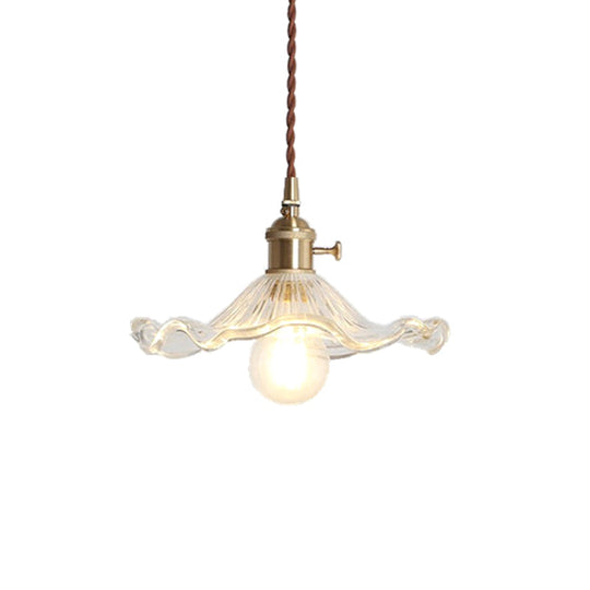 Scalloped Glass Pendant Lamp In Polished Brass For Vintage Charm Clear