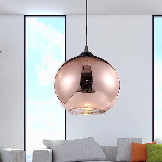 Copper Sphere Pendant Light - Modern 1 Head 8/12 Wide Mirror Glass Hanging Lamp Kit For Bar / 8