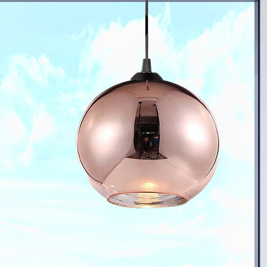 Copper Sphere Pendant Light - Modern 1 Head 8/12 Wide Mirror Glass Hanging Lamp Kit For Bar