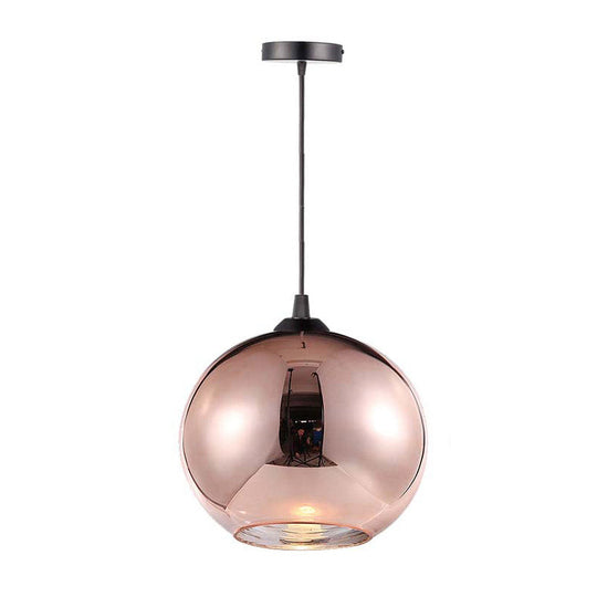 Copper Sphere Pendant Light - Modern 1 Head 8/12 Wide Mirror Glass Hanging Lamp Kit For Bar