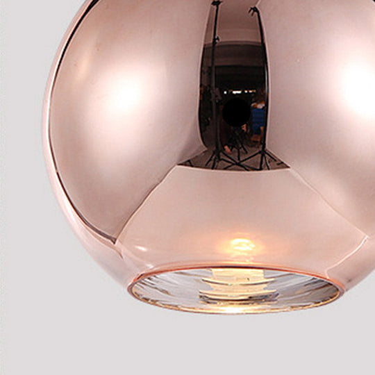 Copper Sphere Pendant Light - Modern 1 Head 8/12 Wide Mirror Glass Hanging Lamp Kit For Bar