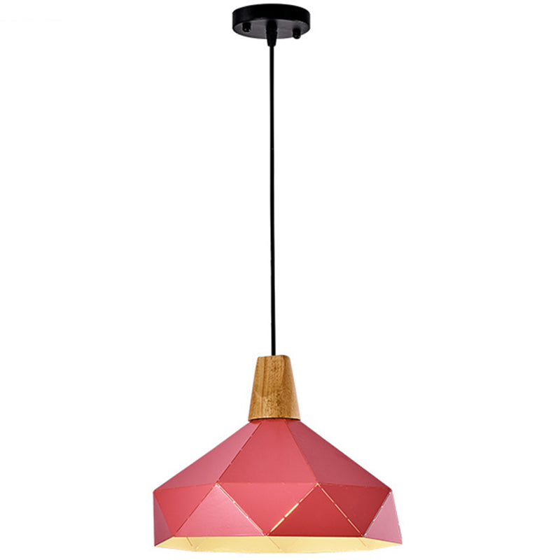 Diamond Dining Room Pendant Modern Metal Ceiling Light With 1 Hanging Pink / 12.5