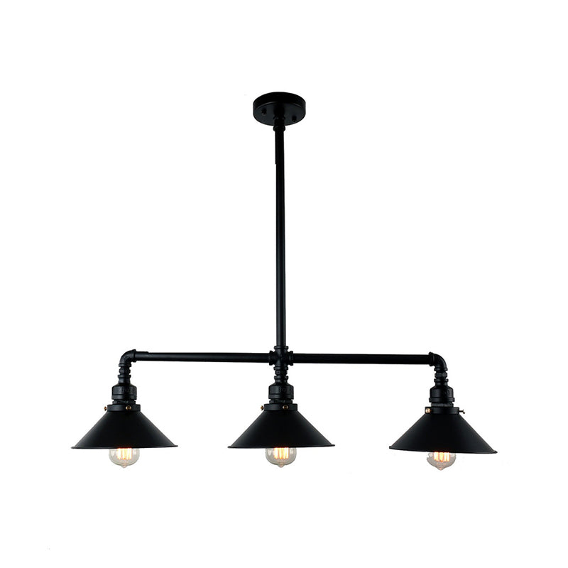 Conical Island Farmhouse Lighting - Black Metallic 3-Bulb Ceiling Light For Dining Room