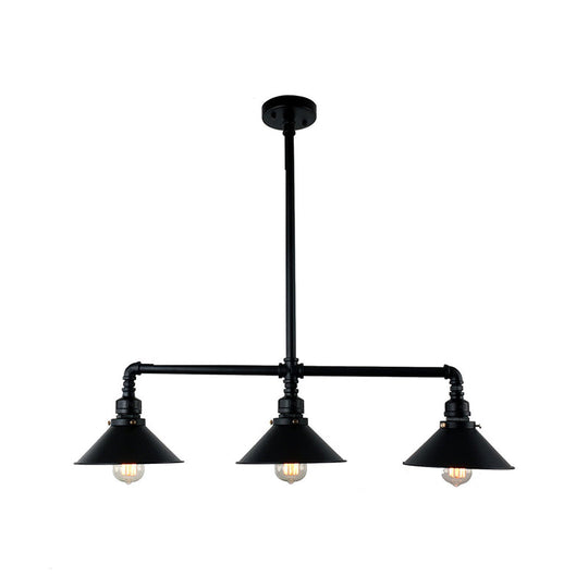 Conical Island Farmhouse Lighting - Black Metallic 3-Bulb Ceiling Light For Dining Room