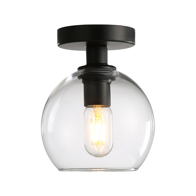 Global Corridor Semi Flush Clear Glass Industrial Light in Black Finish