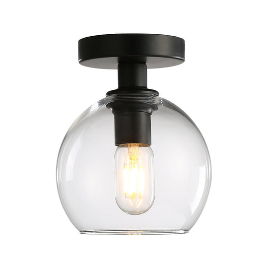 Global Corridor Semi Flush Clear Glass Industrial Light In Black Finish