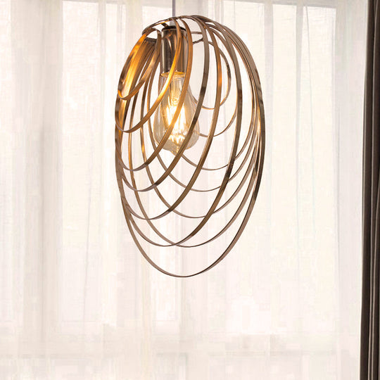 Industrial Style Golden Metal Rings Hanging Pendant Light for Coffee Shop - 1 Head Ceiling Lamp