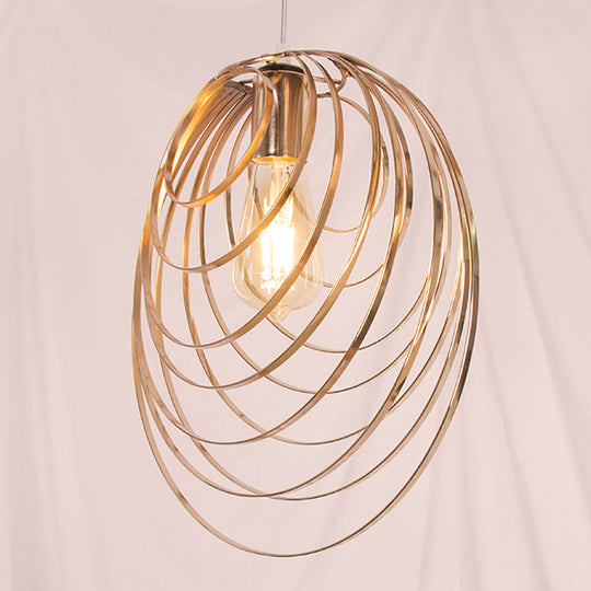 Industrial Style Golden Metal Rings Hanging Pendant Light for Coffee Shop - 1 Head Ceiling Lamp