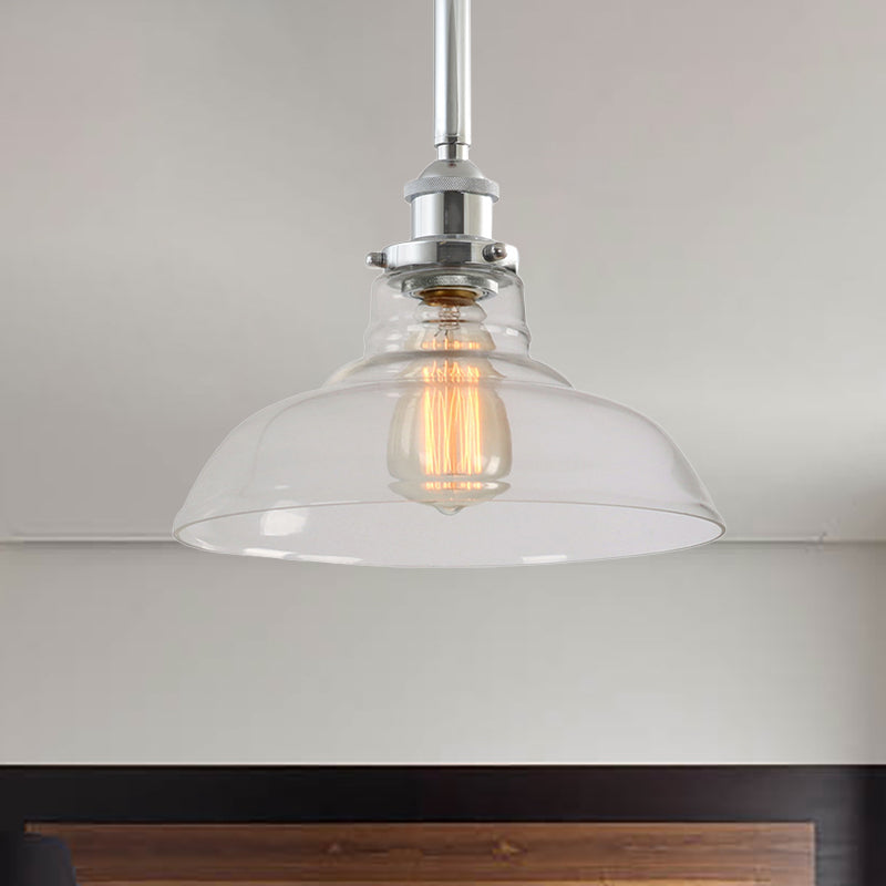 Stylish Clear Glass Barn Pendant Light With Chrome Finish Ideal For Restaurants