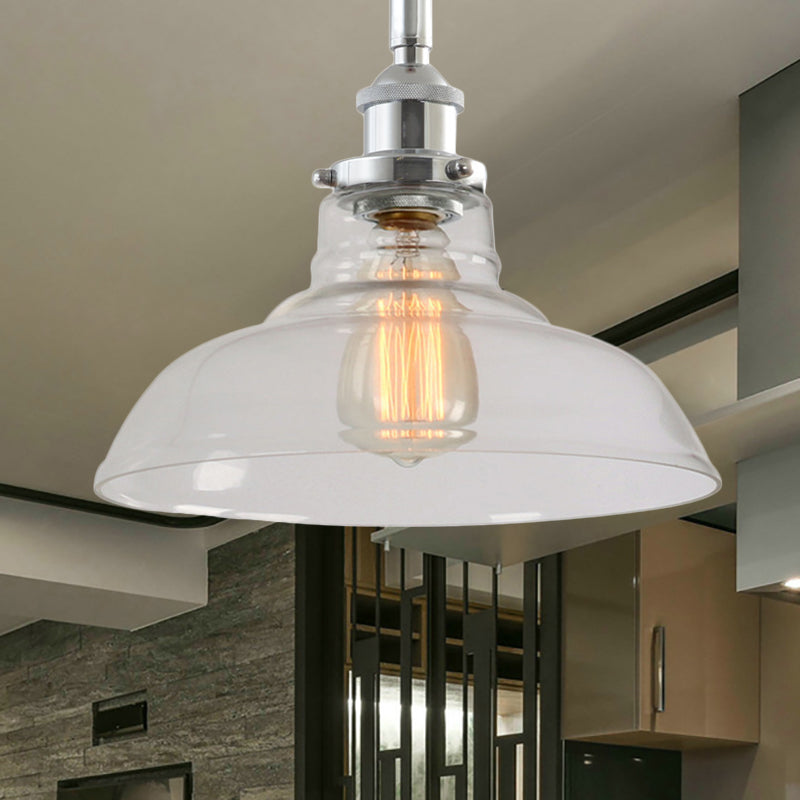 Industrial Chic Clear Glass Barn Pendant with Chrome Finish - Ideal for Restaurants