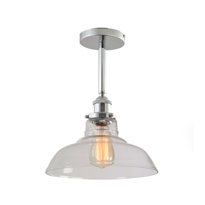 Industrial Chic Clear Glass Barn Pendant with Chrome Finish - Ideal for Restaurants