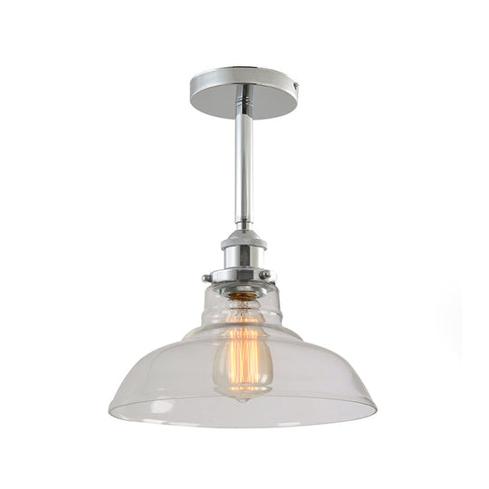 Stylish Clear Glass Barn Pendant Light With Chrome Finish Ideal For Restaurants