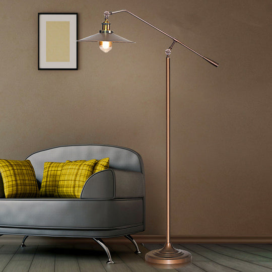 Antique Metal Flared Shade Floor Lamp: Stylish 1-Head Living Room Standing Light In Bronze With