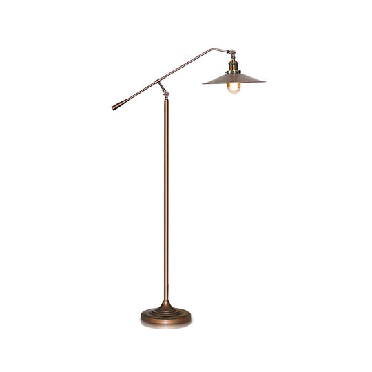 Antique Metal Flared Shade Floor Lamp: Stylish 1-Head Living Room Standing Light In Bronze With