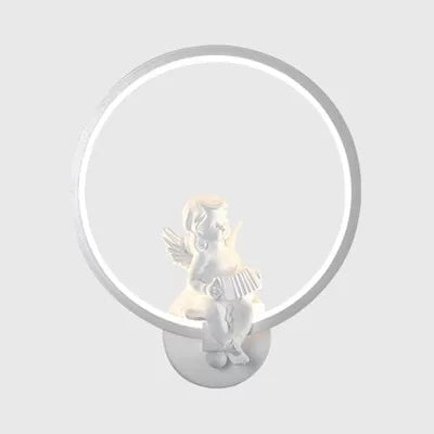 Art Ring Sconce Light: Little Angel Metal Resin Wall Lamp For Bedroom Bathroom Mirror