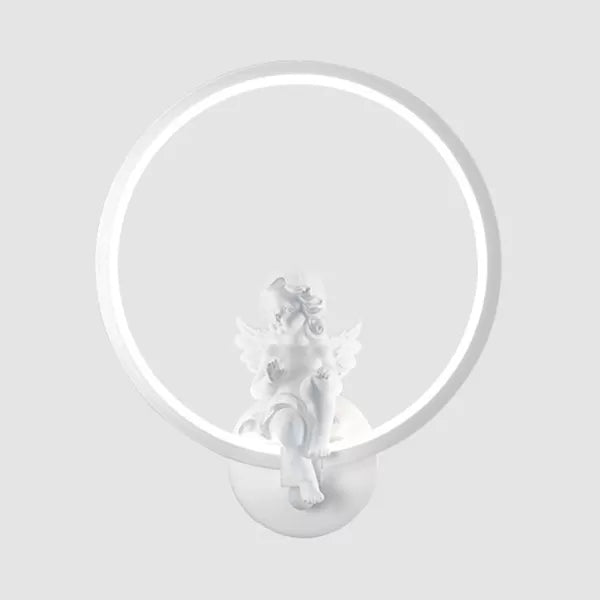 Art Ring Sconce Light: Little Angel Metal Resin Wall Lamp For Bedroom Bathroom Mirror