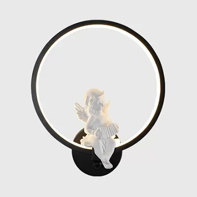 Art Ring Sconce Light: Little Angel Metal Resin Wall Lamp For Bedroom Bathroom Mirror