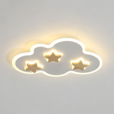 Cloud And Star Acrylic Flush Mount Ceiling Light For Kids Bedroom - Art Deco Fixture White / 19 Warm