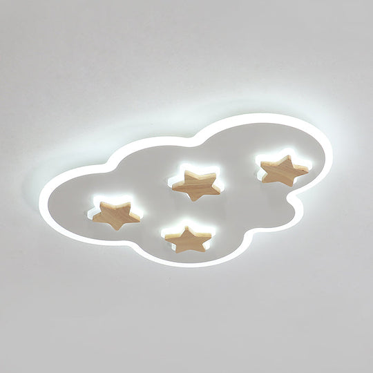 Cloud And Star Acrylic Flush Mount Ceiling Light For Kids Bedroom - Art Deco Fixture White / 23