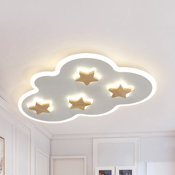 Cloud And Star Acrylic Flush Mount Ceiling Light For Kids Bedroom - Art Deco Fixture White / 23 Warm