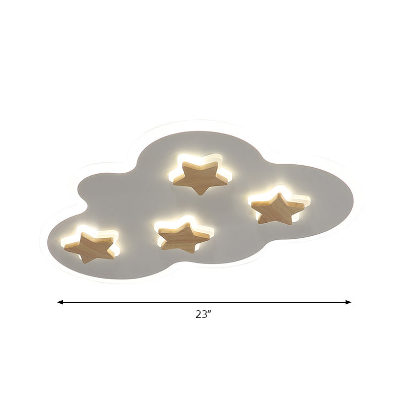 Cloud And Star Acrylic Flush Mount Ceiling Light For Kids Bedroom - Art Deco Fixture