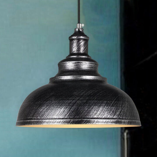 Adjustable Cord Pendant with Metal Dome Shade in Retro Black/Gray - 12"/14"/16" W