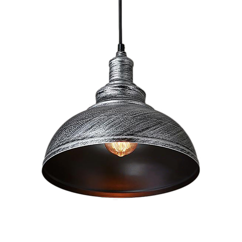 Adjustable Cord Pendant with Metal Dome Shade in Retro Black/Gray - 12"/14"/16" W