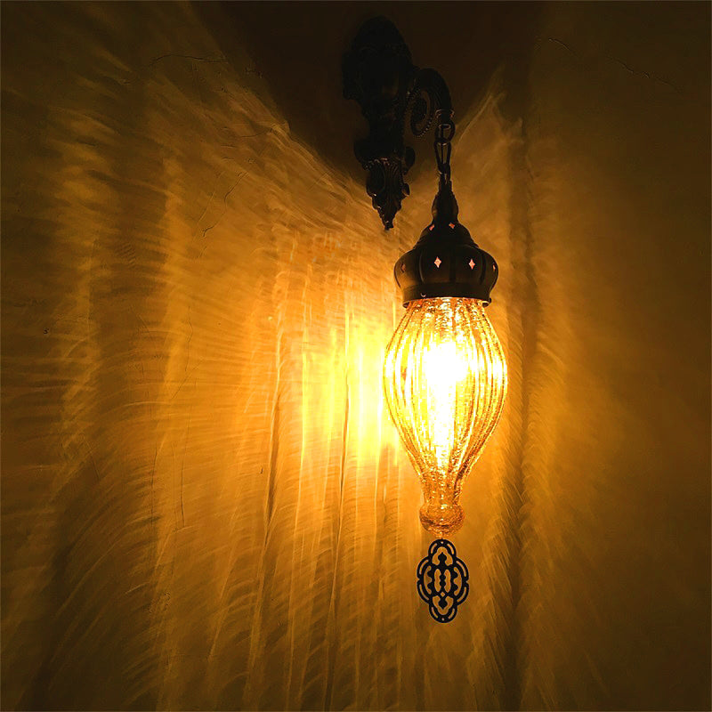 Teardrop Sconce: Wall Mounted Carved Metal Lamp With Black/White/Light Blue Glass Gold